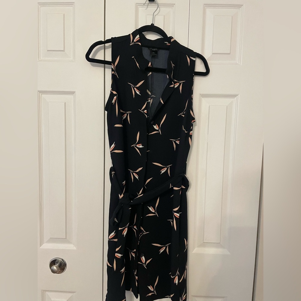 Ann Taylor Black Midi Dress with Pink Floral Pattern